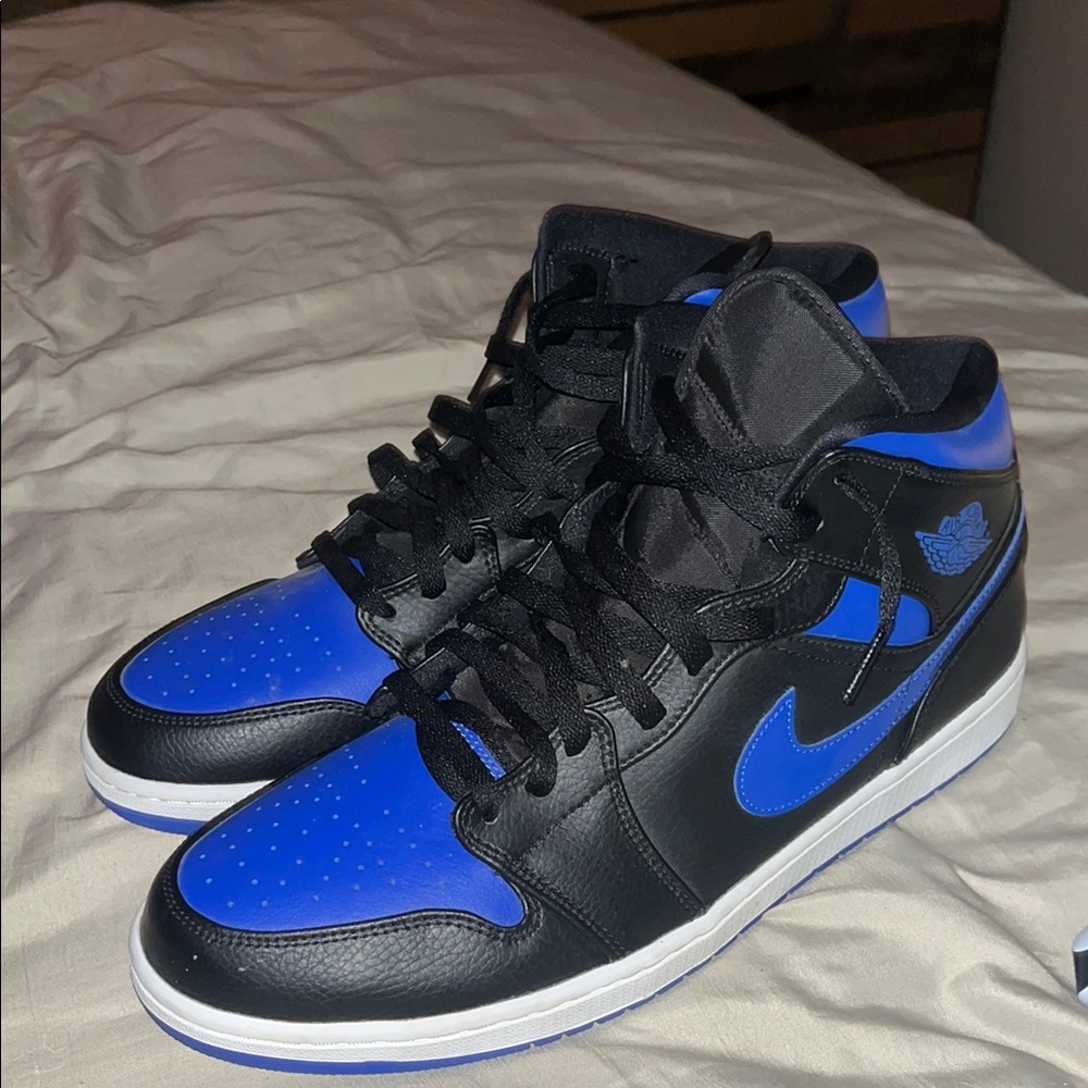 Jordan 1 Mid Black and Blue Sneakers